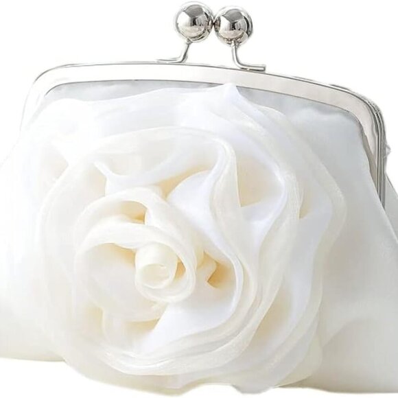Women Floral Satin Clutch Purse Evening Handbag with Detachable Chain for Party